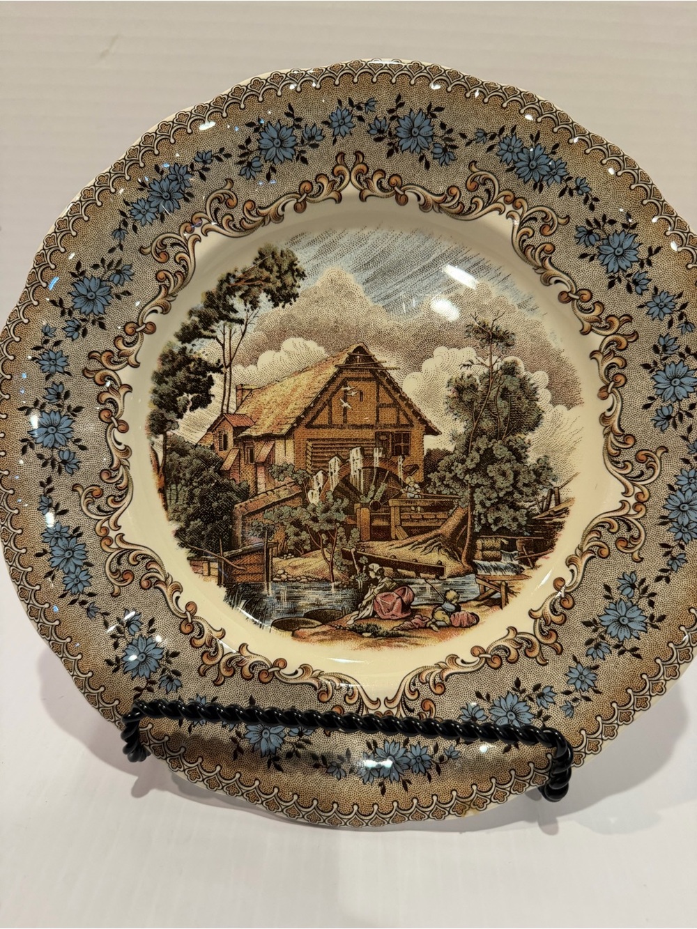 La Cartuja de Sevilla Pickman Spain Transferware Ceramic Plate Mill Scene